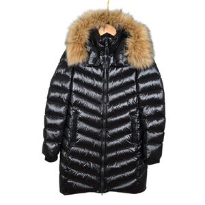 NWT Rudsak Women Alessia Down Puffer Parka Coat Faux Fur Trim Hood Black Medium